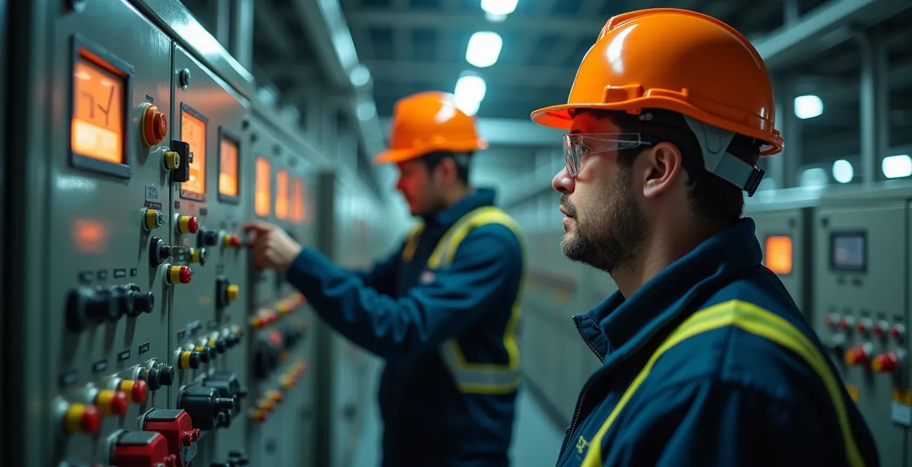 Techniciens en pleine inspection de sécurité dans une zone industrielle ATEX