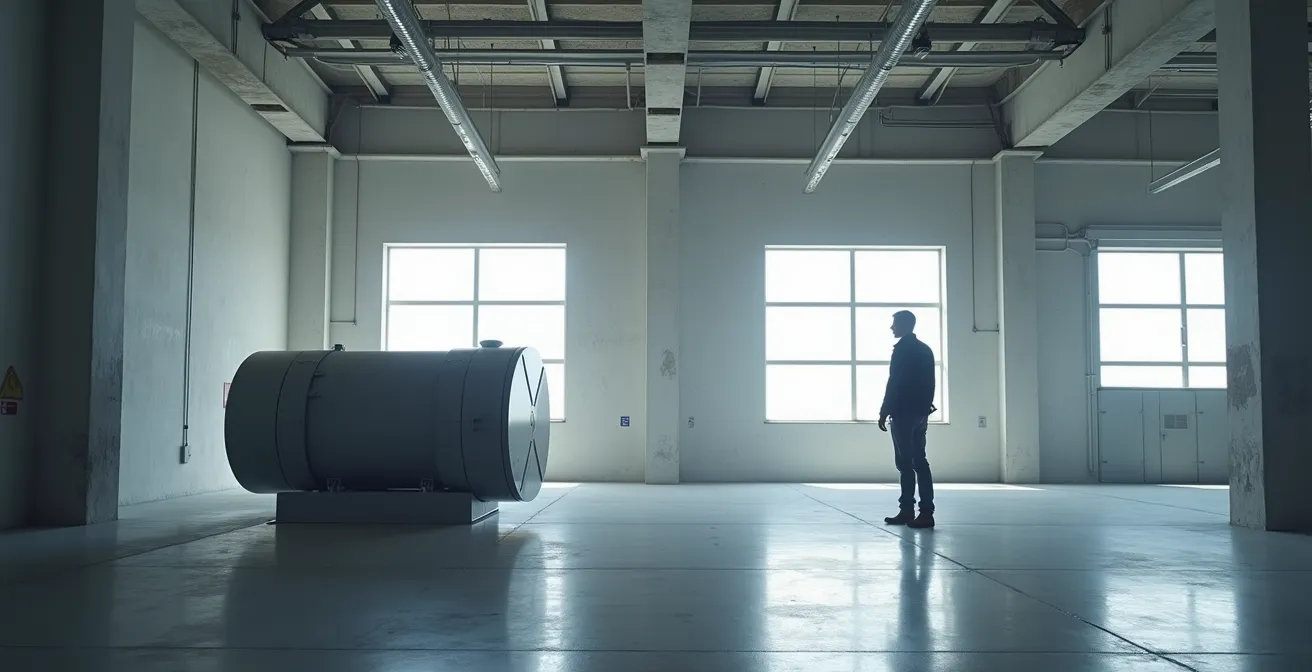 Vue environnementale d'une enceinte sous vide dans un atelier industriel épuré