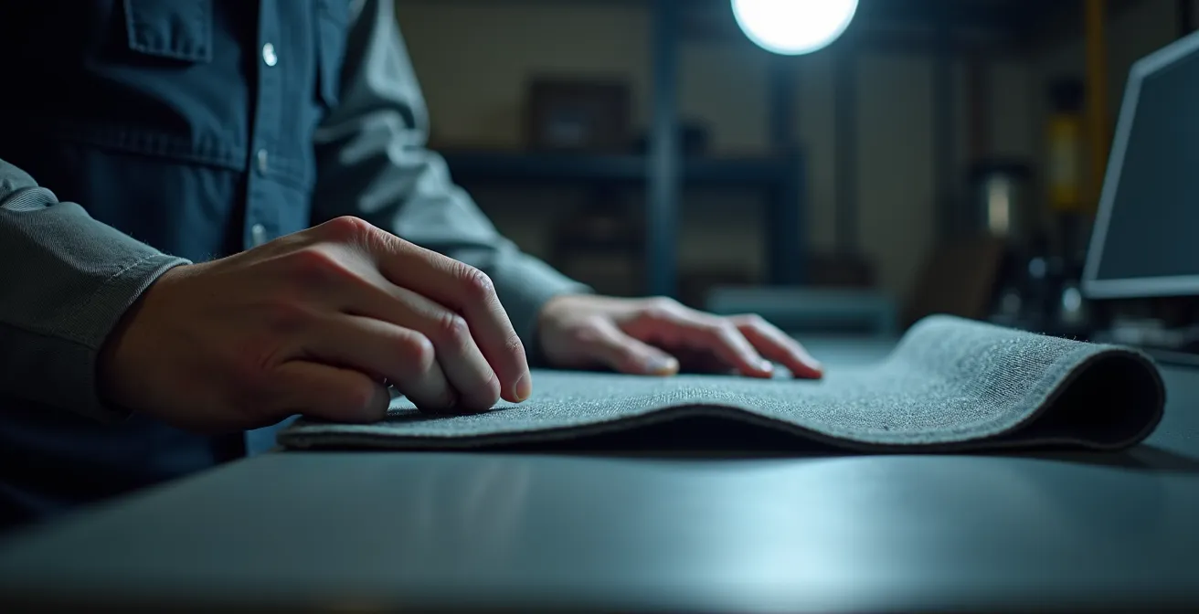 Mains d'un opérateur inspectant la qualité d'un textile technique