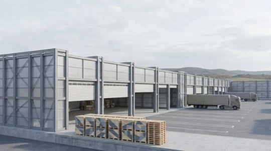 Entrepôt logistique modulaire avec structures démontables pour la gestion des pics d'activité saisonniers