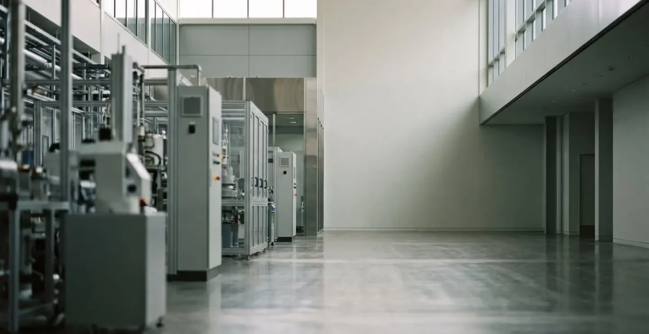 Scène industrielle moderne avec équipements de recherche et développement dans un environnement technique