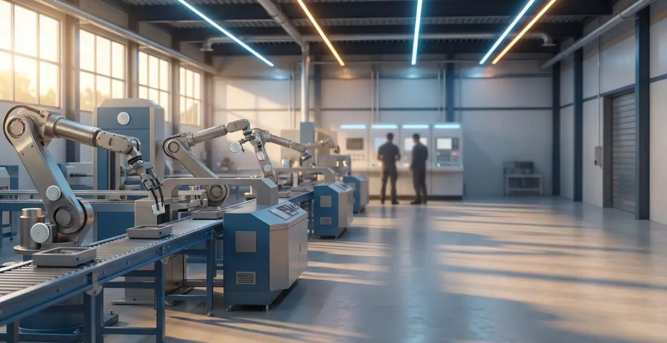 Ligne de production automatisée moderne avec capteurs de surveillance et système de maintenance prédictive
