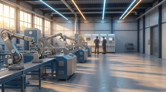 Ligne de production automatisée moderne avec capteurs de surveillance et système de maintenance prédictive
