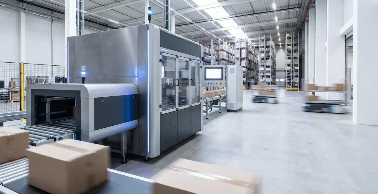 Chaîne d'emballage automatisée moderne dans un environnement industriel de pointe