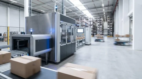Chaîne d'emballage automatisée moderne dans un environnement industriel de pointe