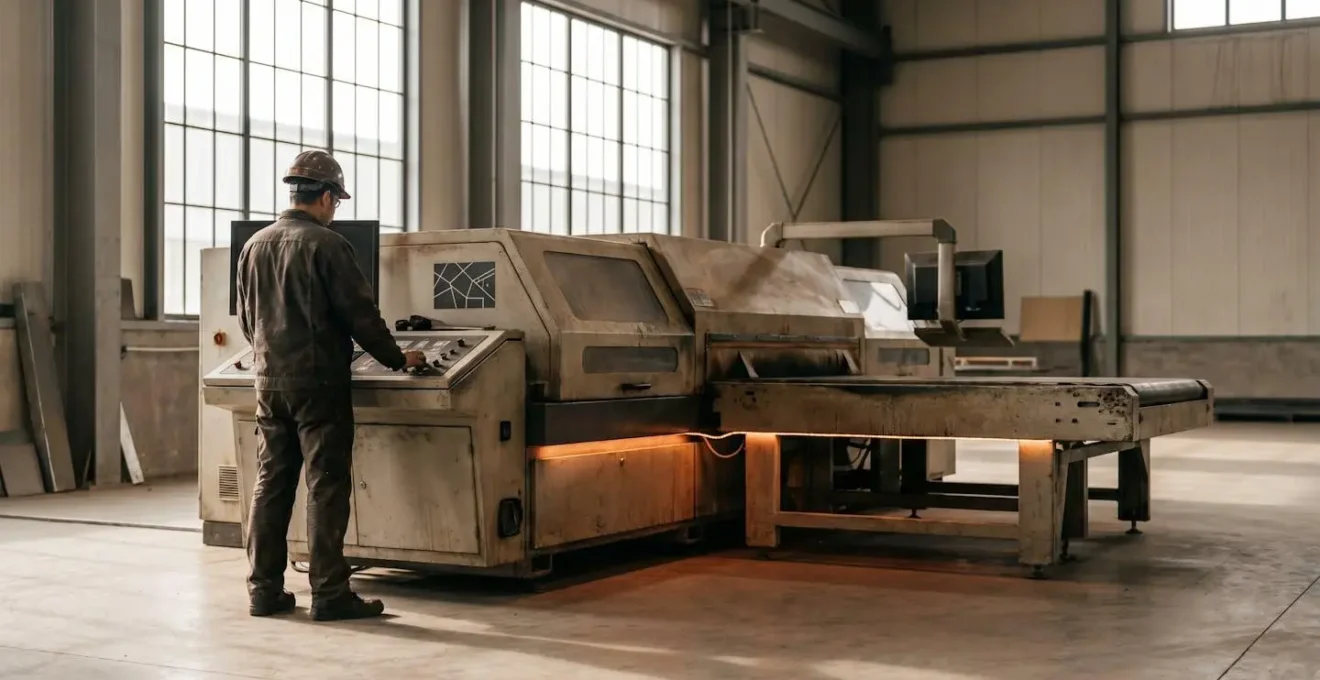 Opérateur formé interagissant avec une interface machine moderne dans un environnement industriel