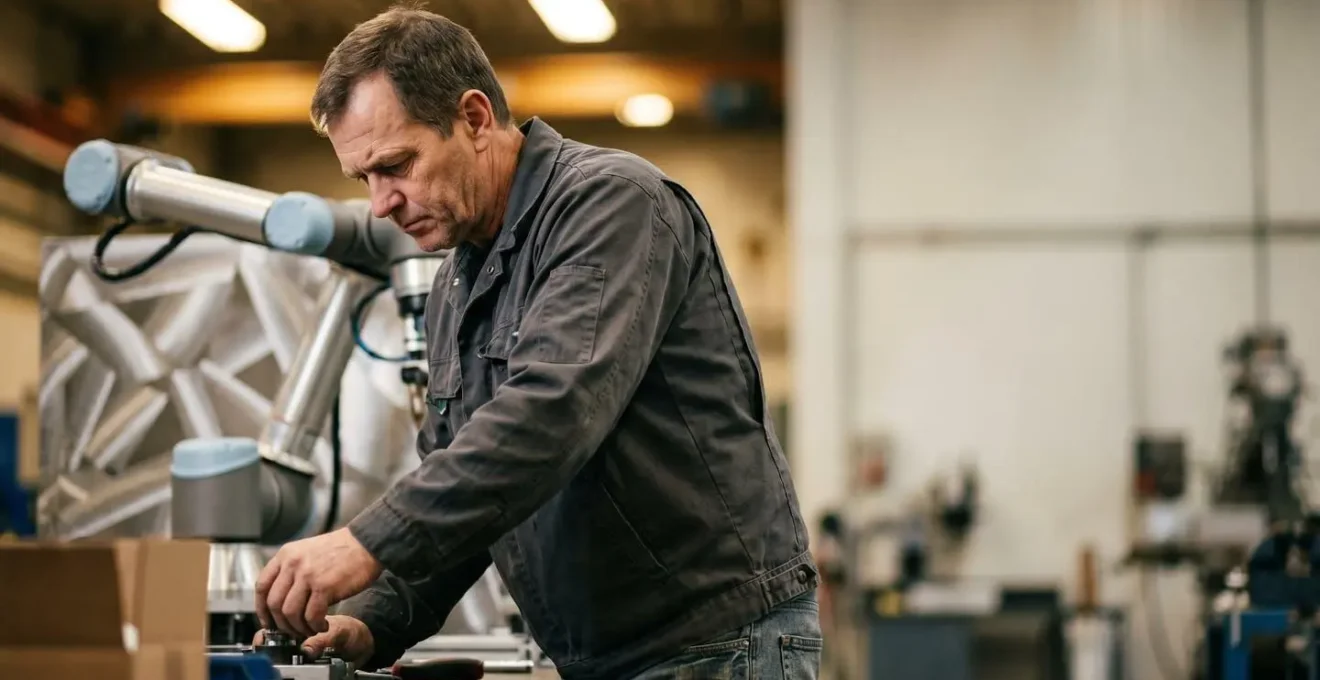 Opérateur industriel travaillant en collaboration avec un robot collaboratif dans un atelier moderne