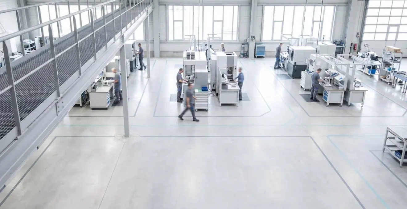 Environnement industriel moderne optimisé montrant flux de production rationalisé et efficace