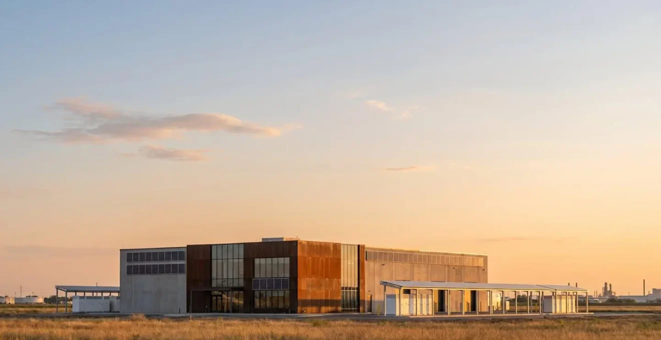 Vue d'ensemble d'une usine moderne intégrant des technologies de monitoring énergétique